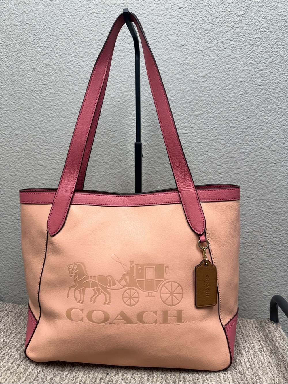 Coach Pink & Blush Leather Color-block Horse and Carriage Tote-EUC
